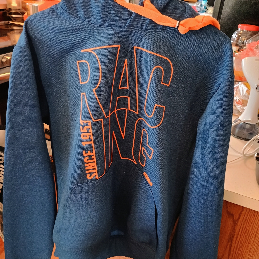 Men's Blue Racing Hoodie with Orange Accents Bin 18